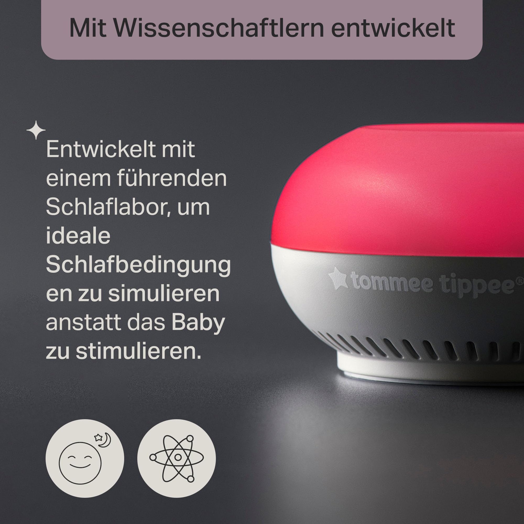 Tommee Tippee Dreammaker Einschlafhilfe für Babys, Wissenschaftlich erwiesen, dass es Babys hilft, besser zu schlafen, rosa Rauschen, rotes Nachtlicht, intelligenter Cry Sensor