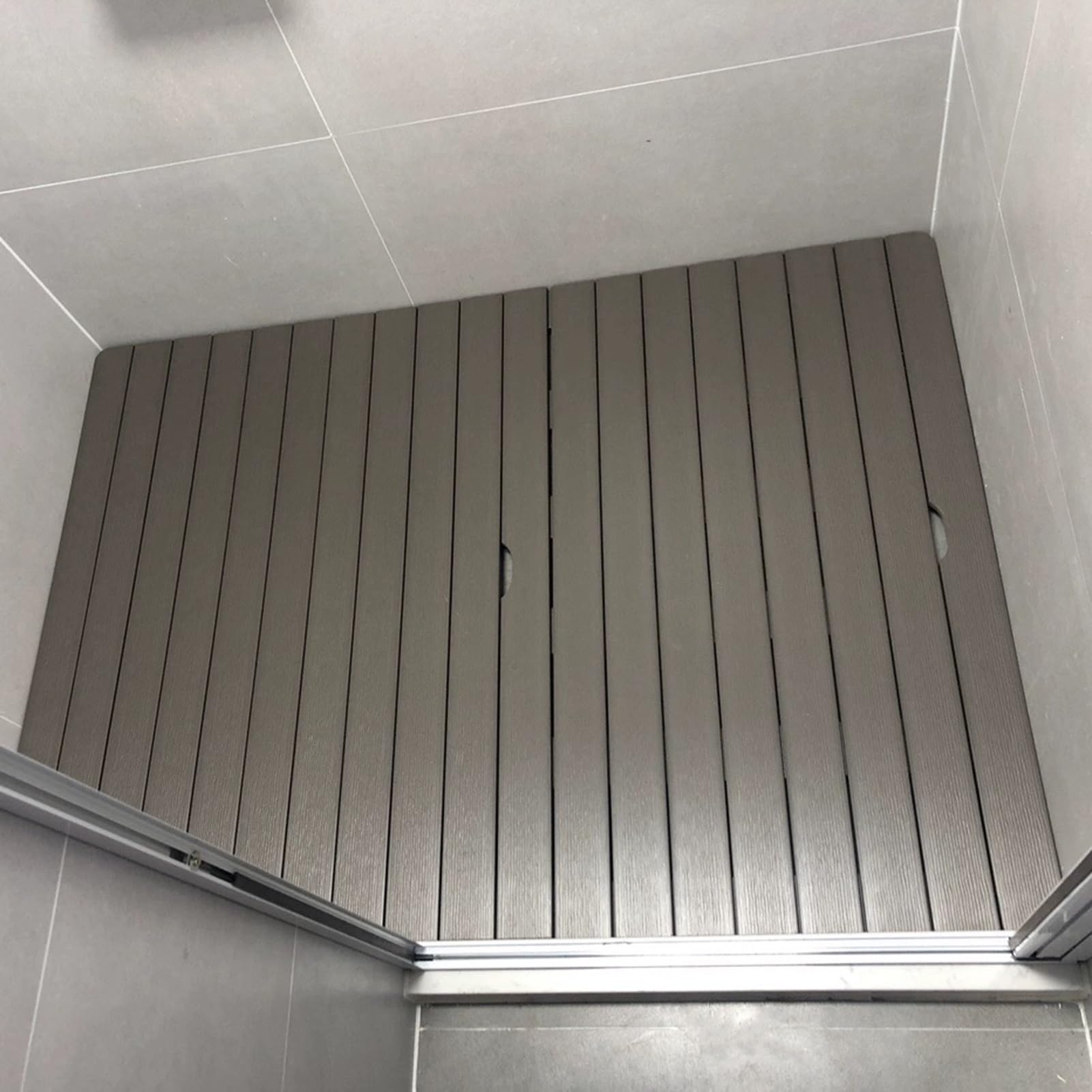 Tapis de bain antidérapant gris 80x80 cm imitation bois pour douche