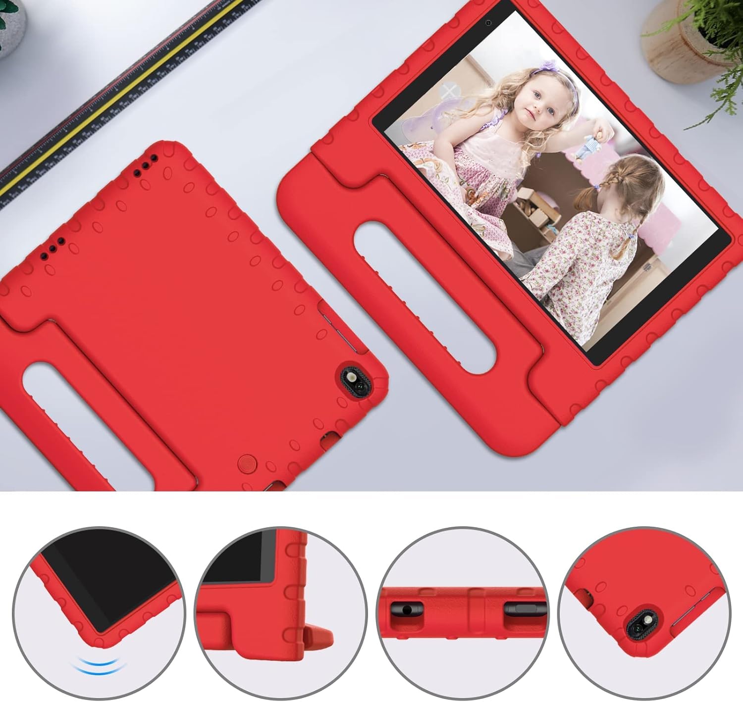 YESTEL Tablet per Bambini da 8 Pollici FHD con Risoluzione 1280 * 800 IPS, WiFi 6, Android 11, 2GB di RAM e 32GB di Memoria Interna (Fino a 1TB). Inclusa Custodia Protettiva a Prova di Bambino, Rosso