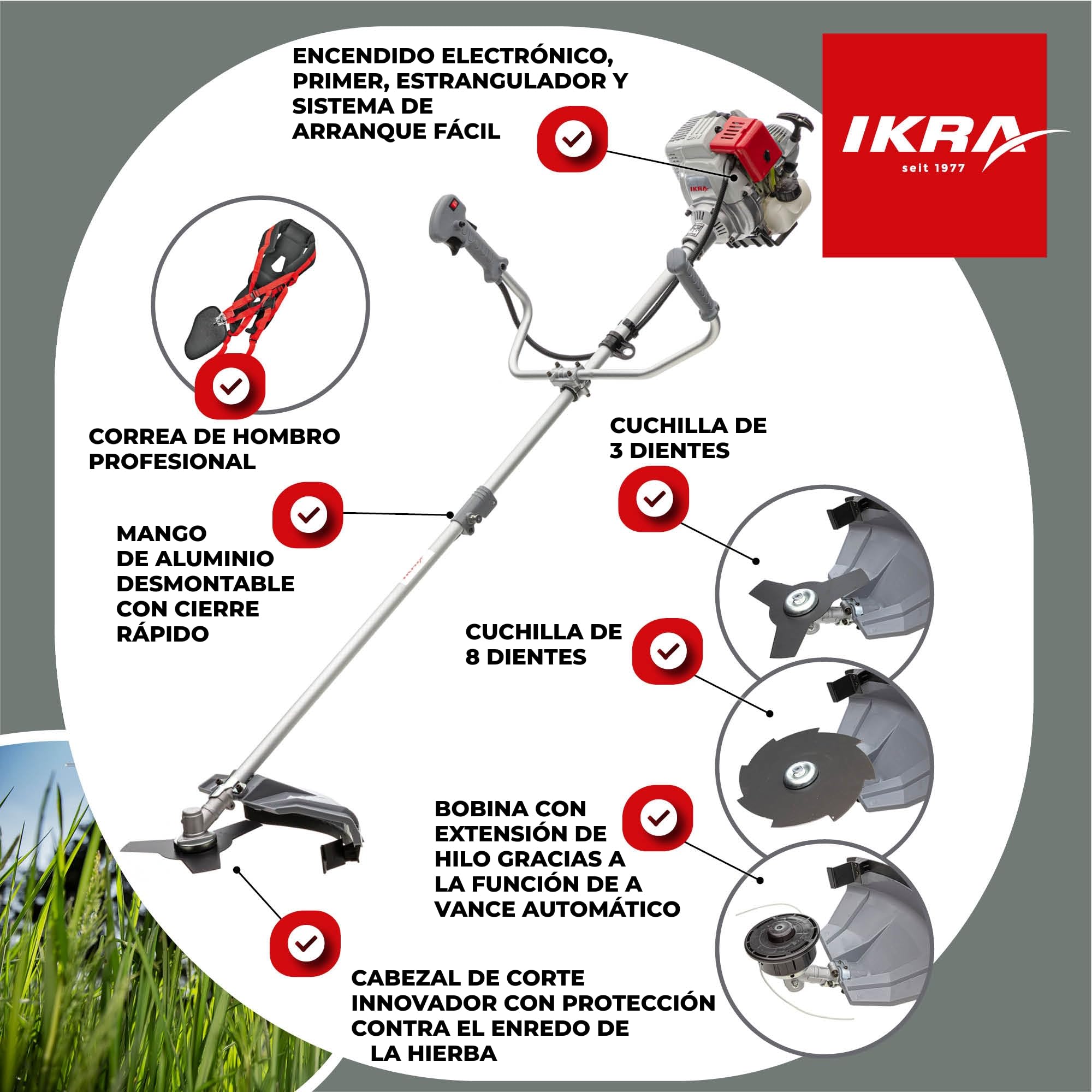 IKRA desbrozadora a Gasolina IBF 31-4, con un Amplio Surtido de Accesorios