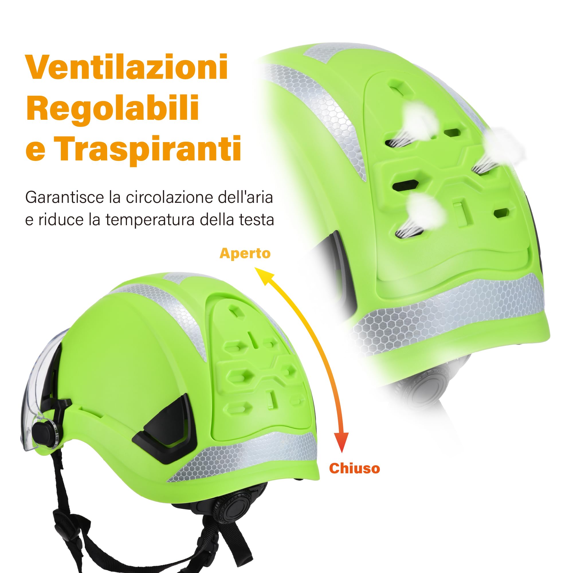 SAFEYEAR Casco protettivo adulto con occhiali antigraffio, paraorecchie, casco di sicurezza ABS EN397, nastro riflettente, fori traspiranti, adatto per lavori e attività all'aperto industriali e vari