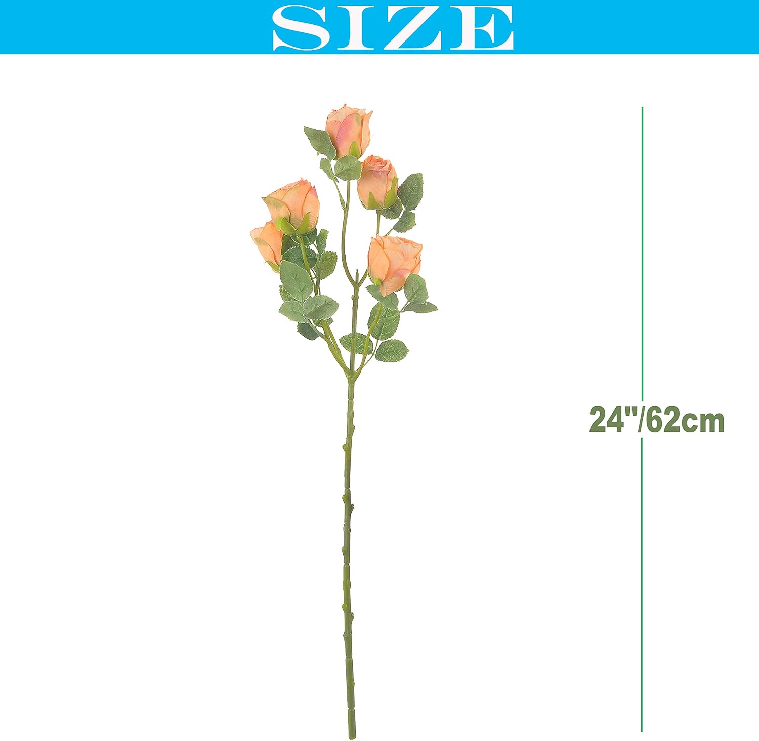 Dried Flower Artificial Rose 6pcs 24 Inch Long Stem Silk Rose with 5 Flowers for Wedding DIY Bridal Bouquet Home Decor Centerpiece Arrangement(Orange)