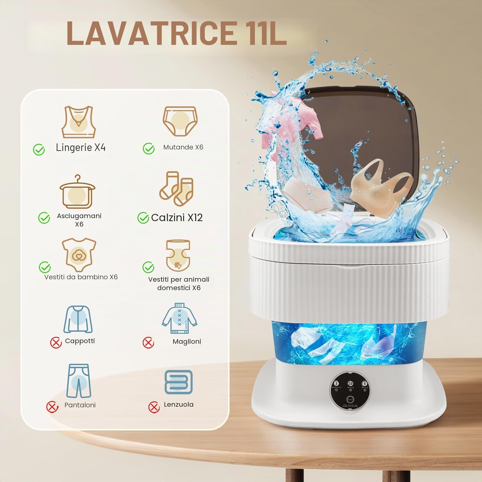 Mini lavatrice portatile (11L Viola)