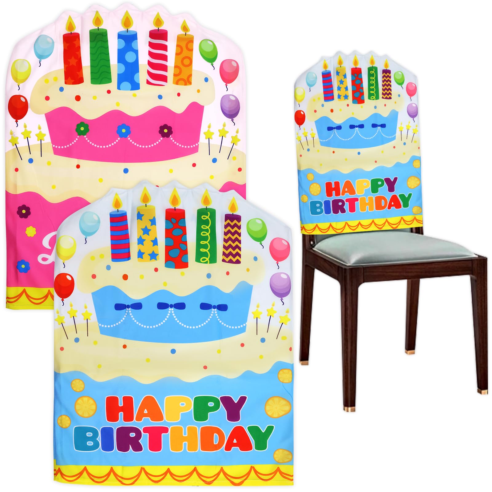 Fancy Land 2 Pcs Birthday Chair Cover for Classroom Happy Birthday Seat Cover for Kids Birthday Party Decorations for School Home Office Pink