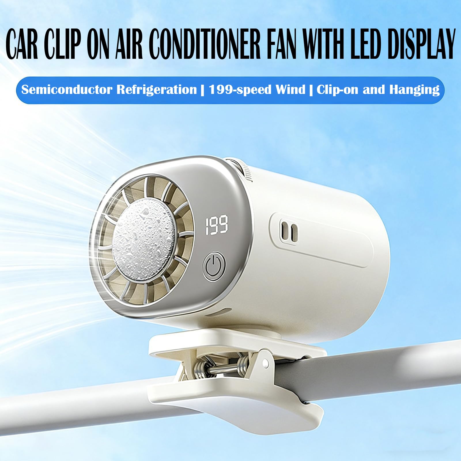 2026 Car Clip on Air Conditioner Fan with LED Display - 360° Rotation, 199 Speeds Adjustable, USB Rechargeable Personal Cooling Fan, for Car Visor, Backseat Kids, Office Desk (Black,Standard) — view 2