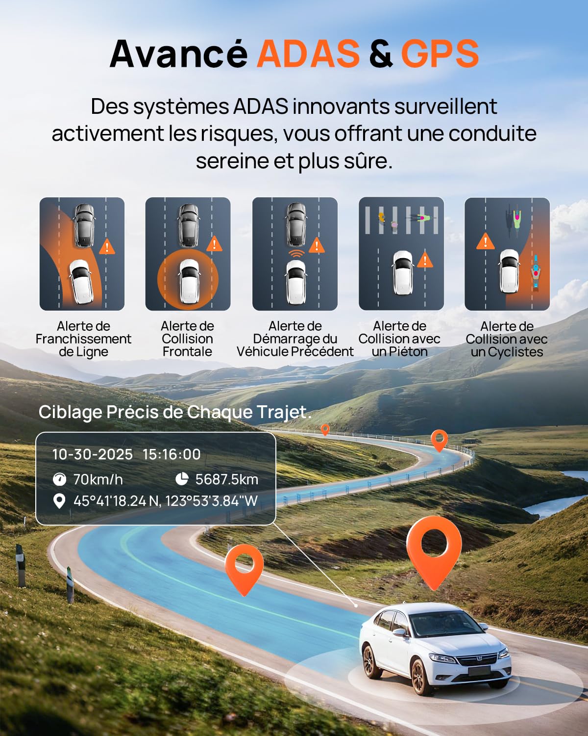 70mai Dashcam Voiture A810S, 4K+1080P Dashcam Voiture Avant Arrière Double STARVIS 2, HDR Vision Nocturne, 4G LTE, ADAS, GPS Intégré, WiFi & App Contrôle，Mode Stationnement avec Carte MicroSD 128 Go