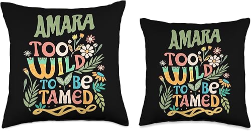Miniatura 3 de Cute Retro Girls Wildflower Amara Name Throw Pillow, 16x16, Multicolor