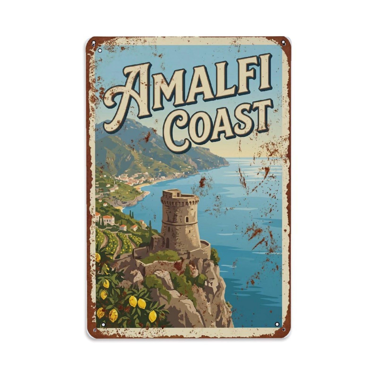Vintage Travel Tower Italy Watchtower（1） Metal Tin Sign Plaque Wall Decor for Cafe, Club Bar, Office, Home Garden Metal Poster 8x12Inch
