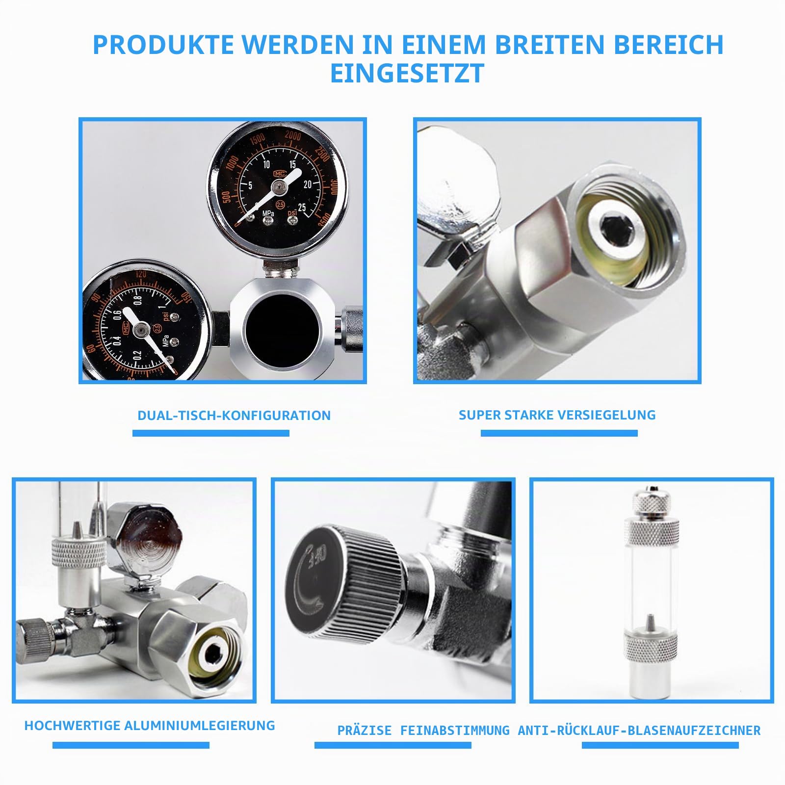 Aquarium CO2 Druckminderer, CO2-Regler für Aquarien, Dual-Gauge-Display, W21.8 Interface, CO2 druckminderer Aquarium mit Magnetventil, Blasenzähler für bepflanzte Aquarien