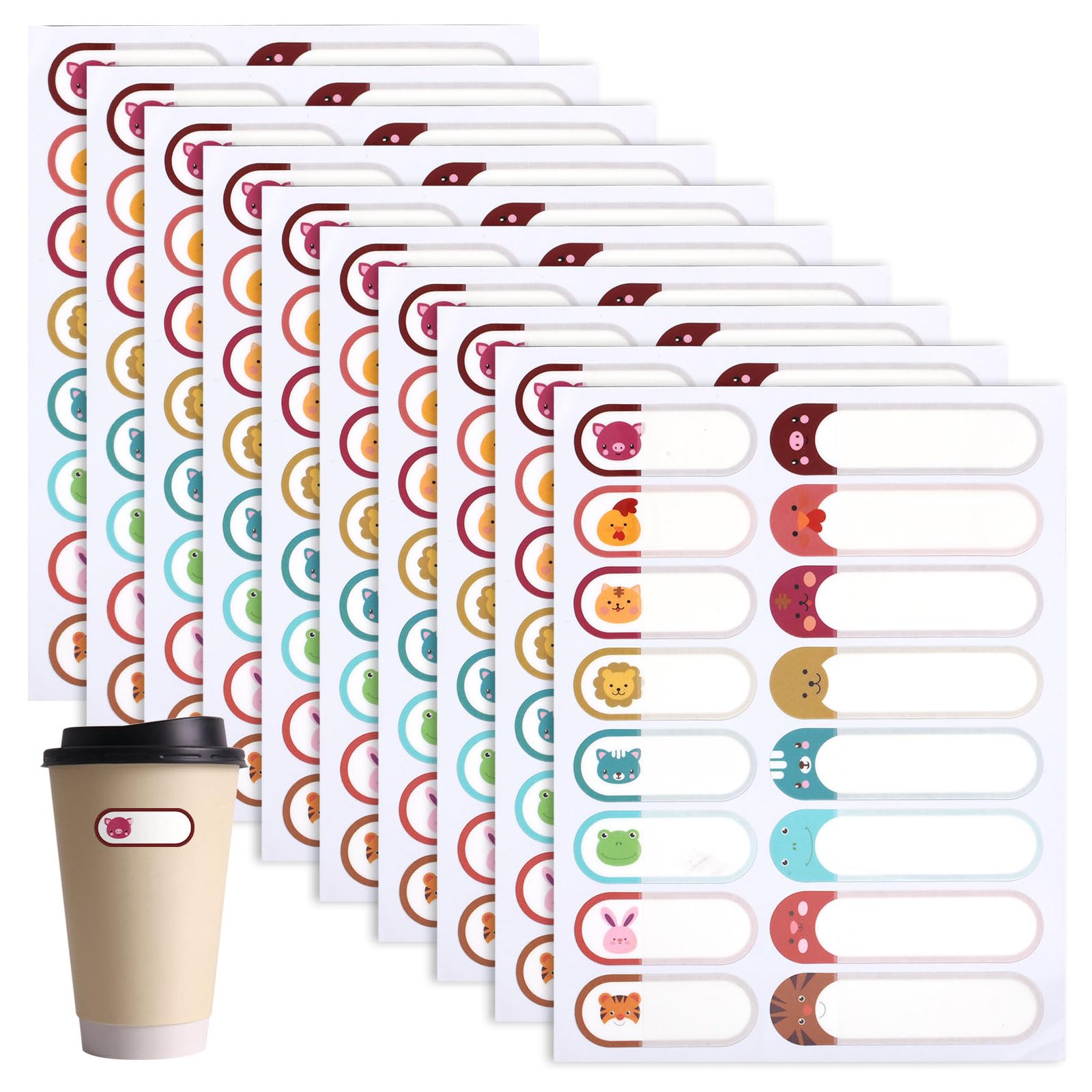 160pcs Removable Write-On Stickers, Name Labels Waterproof Bottle Labels Self-Adhesive Bottle Stickers Water Bottle Labels Personalized Water Bottle Tags for Spice Clothing Baby Kids(Animal Portraits)