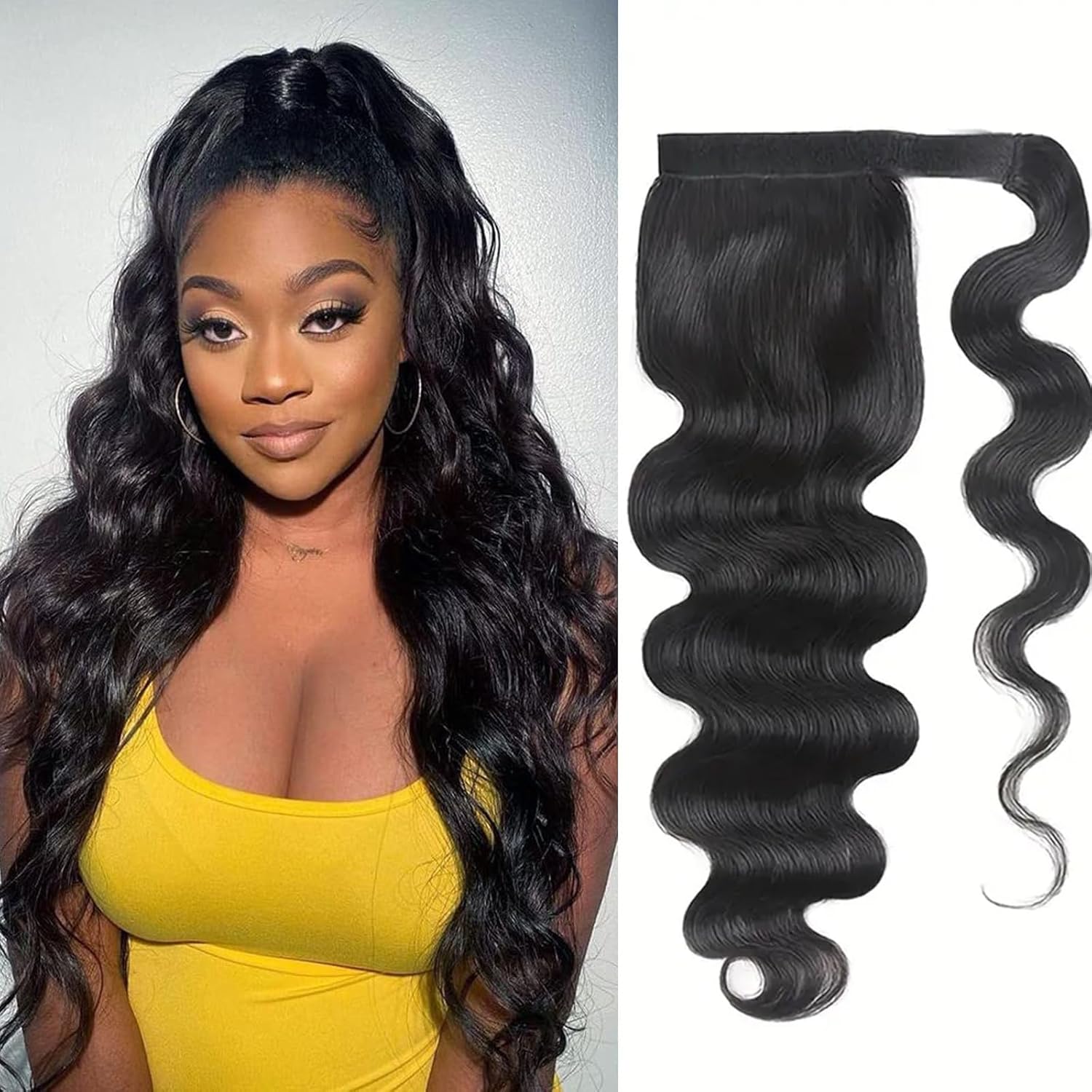 SAKALAKA Ponytail Extension Human Hair Clip in Pony Tail Hair Extensions for Black Women Curly Wave Thick Natural Looking Hair Pieces Body Wave Human Hair Ponytail（18Inch）