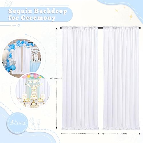 Miniatura 5 de Cortinas con lentejuelas doradas, 2 unidades de 2 x 8 pies, con brillantina, telón de fondo para bodas