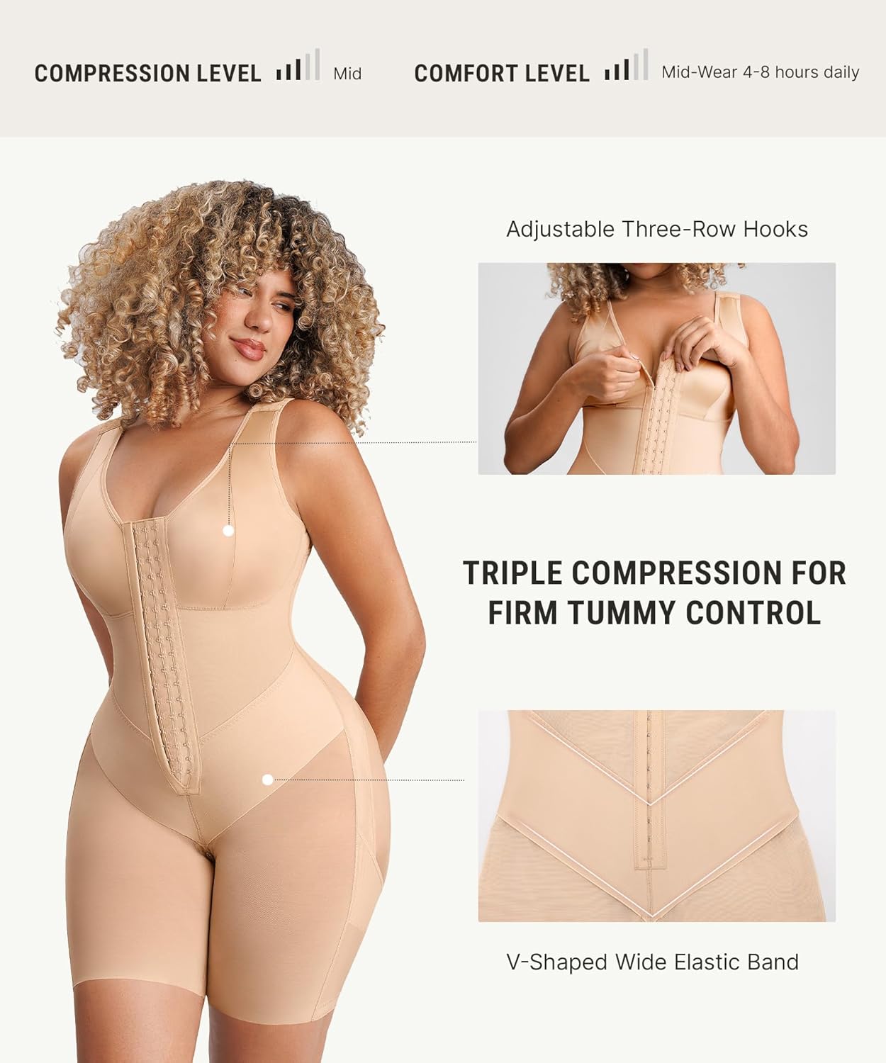 FeelinGirl Faja Body Shaper Tummy Control Shapewear Bodysuit Postpartum Moderate Compression Columbian Fajas