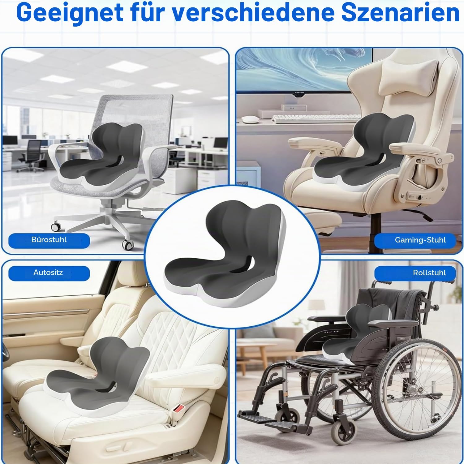 Sitzkissen orthopädisch,Orthopädisches Sitzkissen mit Rückenlehne,ergonomisches sitzkissen，Geeignet für Bürostühle, Autos, Rollstühle und den Hausgebrauch