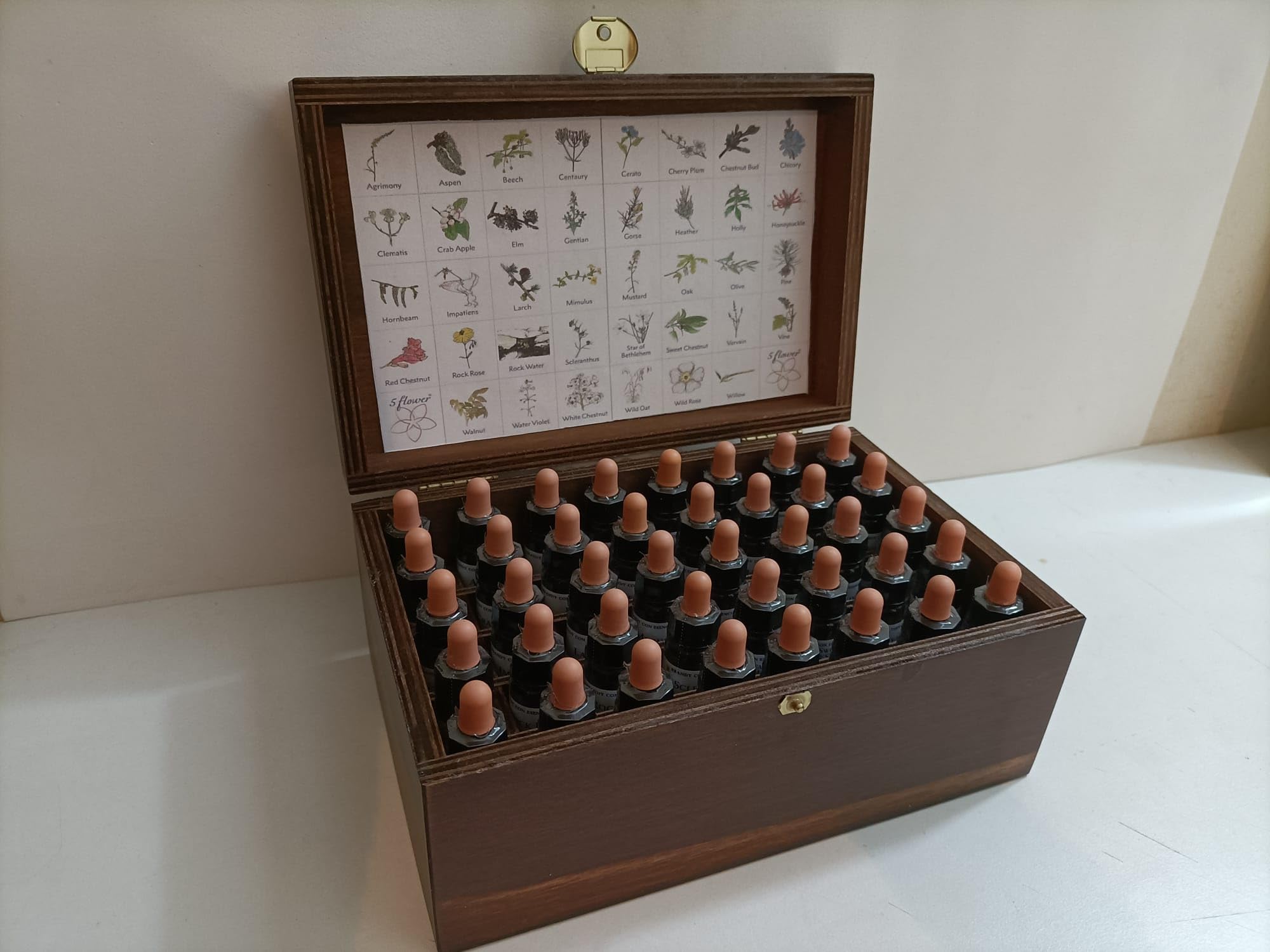 KIT DE FLORES DE BACH de 10ml, 38 Flores + 2 Rescate en CAJA MADERA- HealingHerbs.