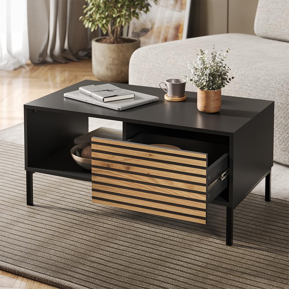 Vicco Couchtisch Eliza, Goldkraft Eiche/Anthrazit, 90 x 50 cm | mit einer Schublade, kombinierbar mit weiteren Möbeln der Eliza-Serie