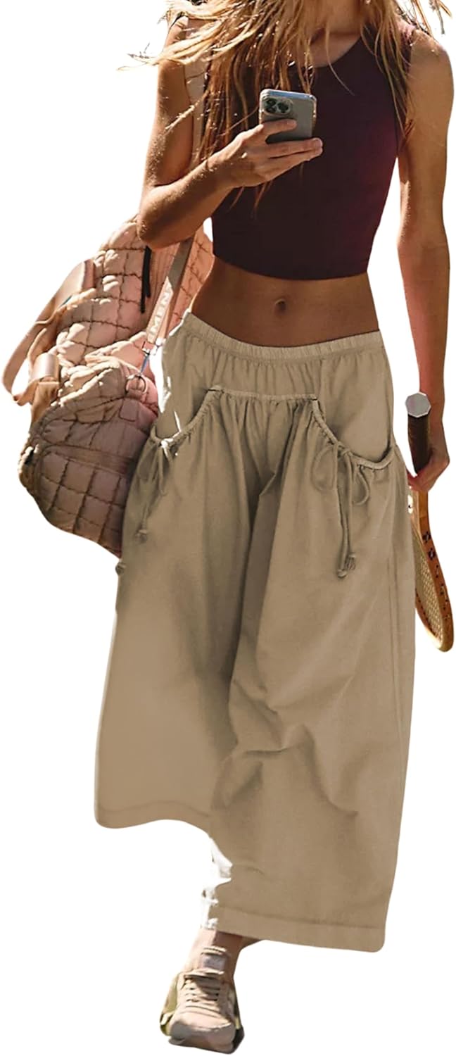 Hooever Women’s Loose Wide Leg Track Pants Drawstring Pockets Elastic Waist Capri Hiking Pants Hooever Women’s Loose Wide Leg Track Pants Drawstring Pockets Elastic Waist Capri Hiking Pants