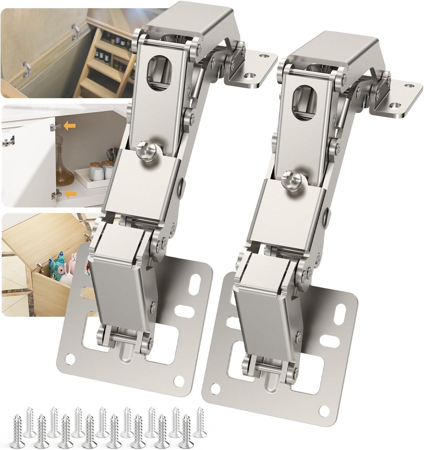 Furniware 2 Pair 170 Degree Frameless Soft Close Cabinet Hinges, Heavy Duty Hidden Hydraulic Lazy Susan Hinges Concealed for Corner Cabinet, Crawlspace Trap Door, Wardrobe(No Cup Grooving)