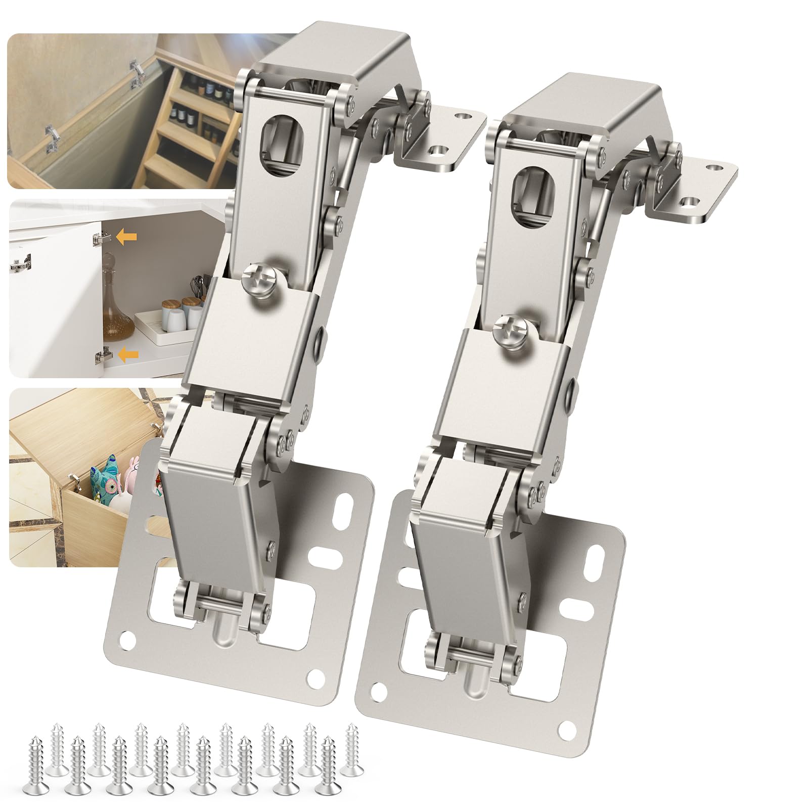 Furniware 1 Pair 170 Degree Frameless Soft Close Cabinet Hinges, Heavy Duty Hidden Hydraulic Lazy Susan Hinges Concealed for Corner Cabinet, Crawlspace Trap Door, Wardrobe(No Cup Grooving)