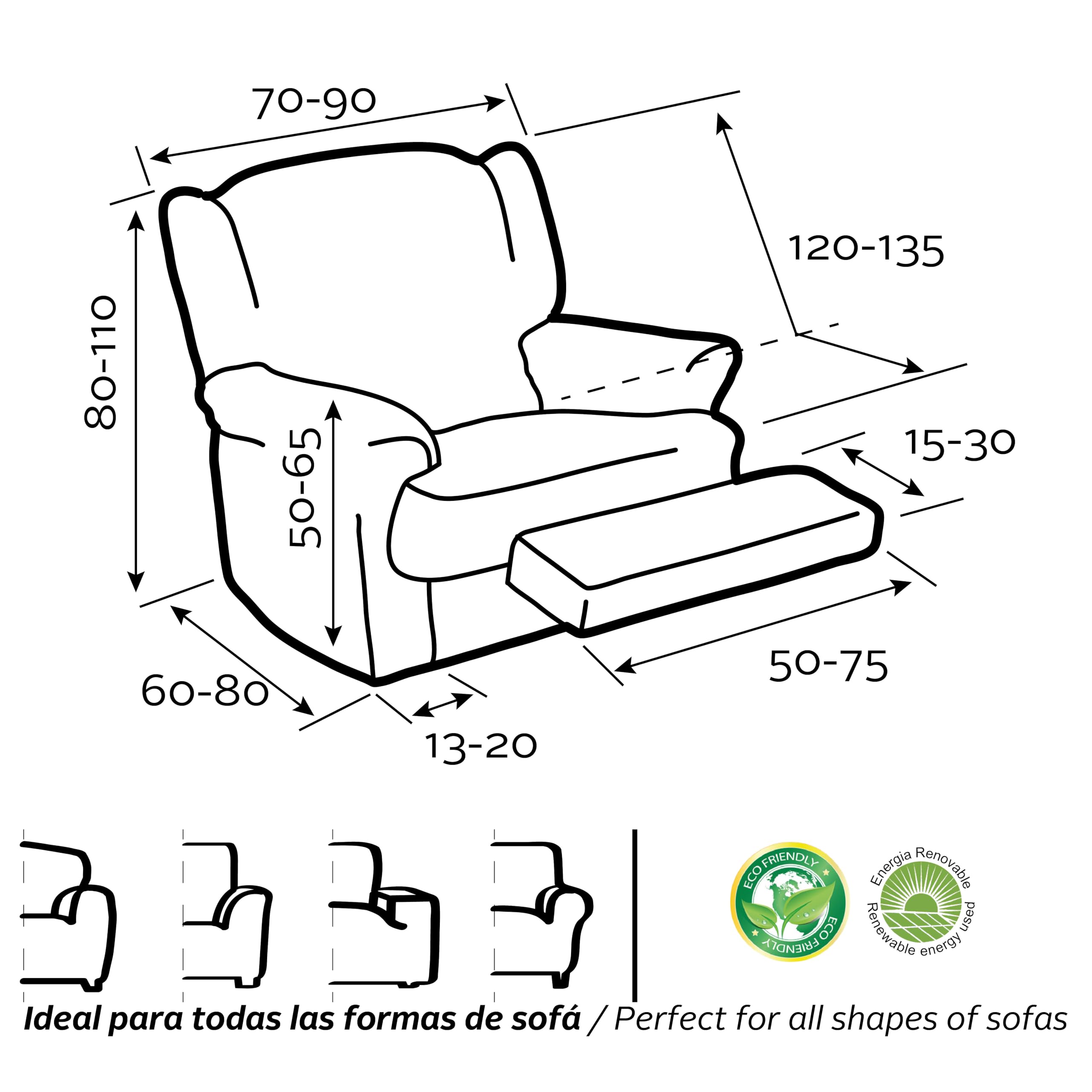 FAVERTI® Funda Super Elástica Sillón Relax de 70 a 90cm | Modelo NOVELE | Beige | Funda sillón reclinable pies Separados | Protector de Calidad de Tejido Jacquard Tacto algodón