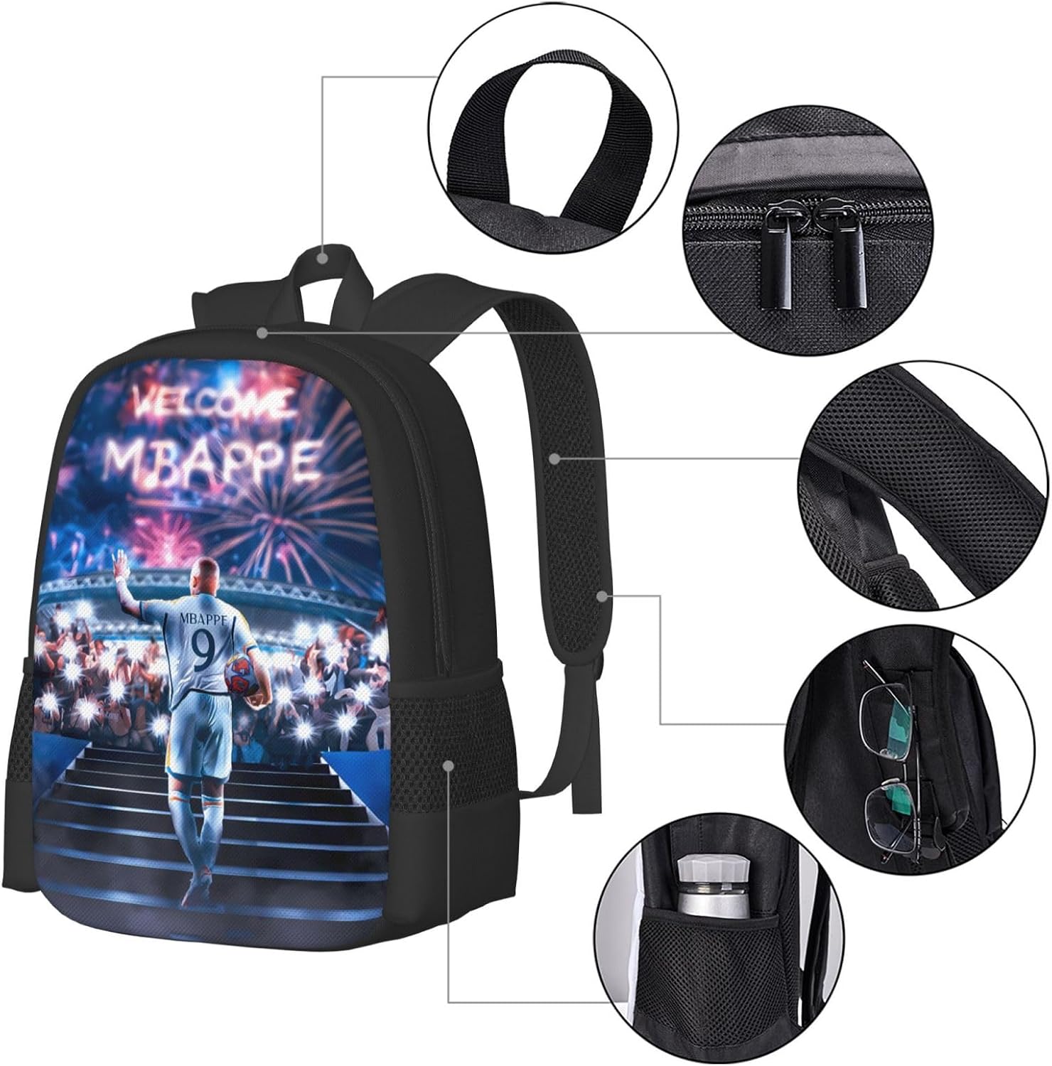 #9 Mbappe Adult Simplicity Backpacks Bag Laptop Bag Bookbag Backpack 16.5 Inch For Daily
