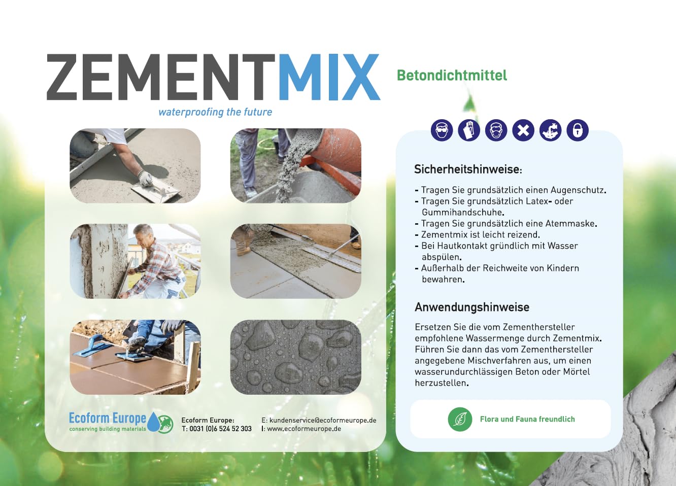 Zementmix 25 Liter – Beton wasserdicht machen – Zementzusatz gegen Feuchtigkeit – Für Keller, Beton, Mörtel und Estrich