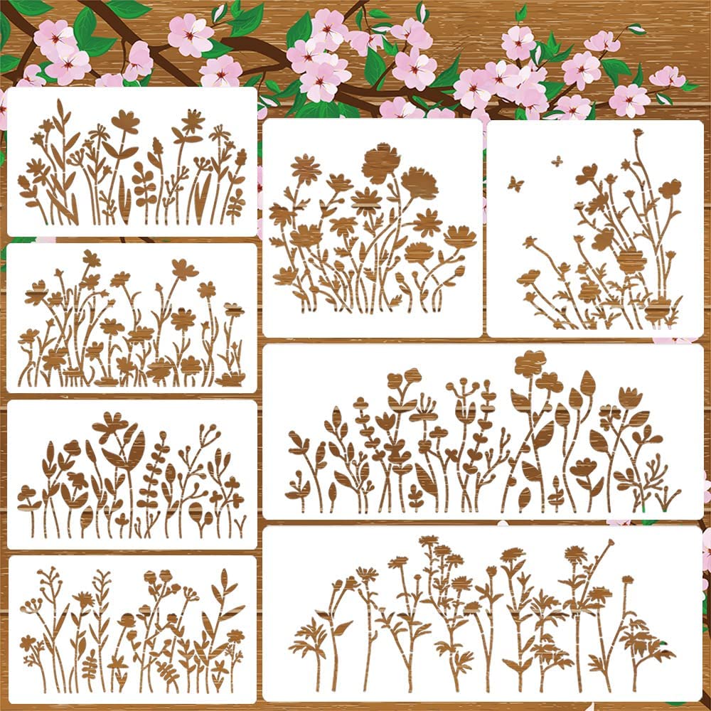 Devasya Crafts Flower Stencils for Pa Painting Templates Reusable Floral Wild Flower Stencils for Painting on Wood Wall