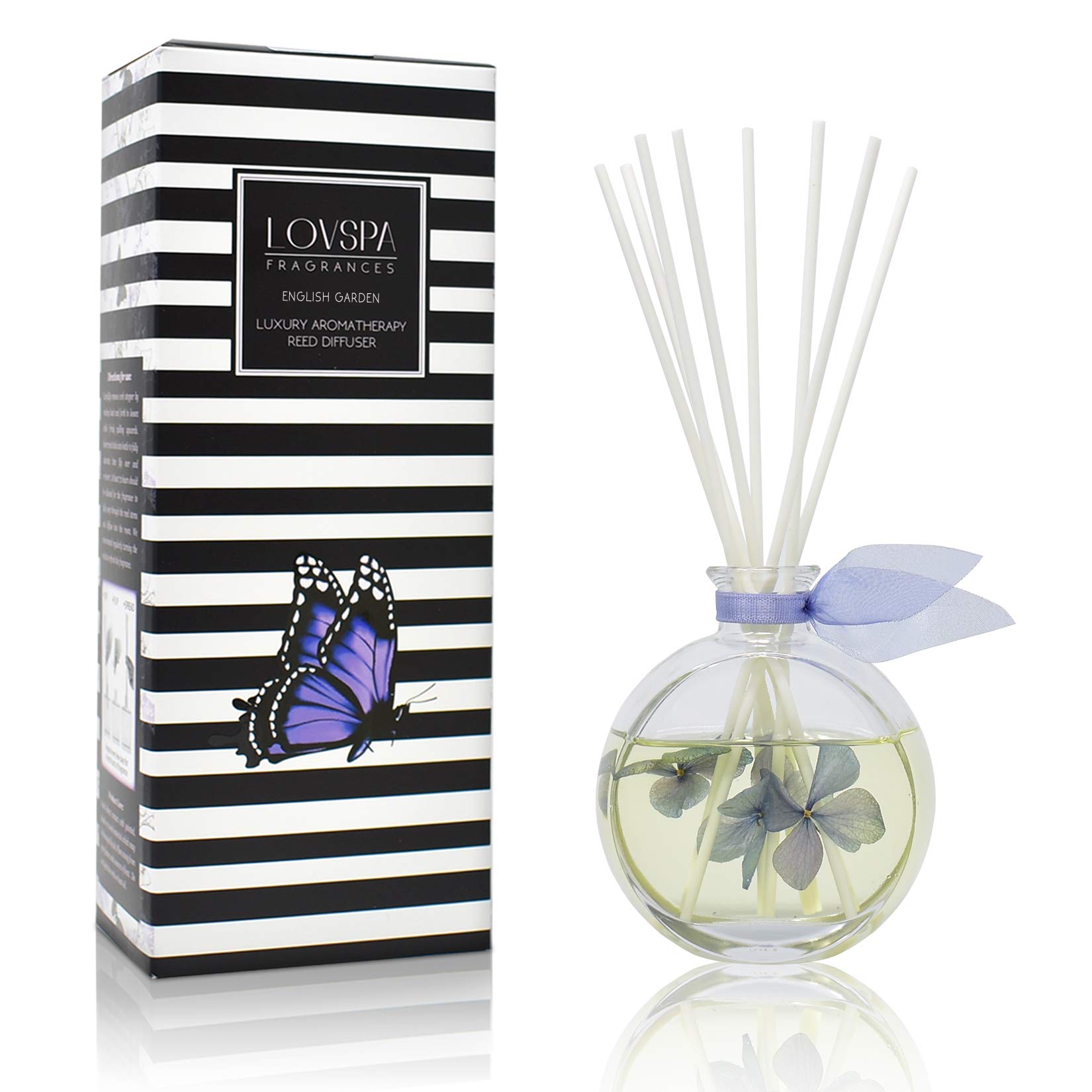 LOVSPA Reed Diffuser Set, English Garden Scented Oil Diffuser with Sticks, Home Fragrance Accessories for Bathroom Shelf Decor, Aroma Diffusers for Home or Office Desk, USA Made