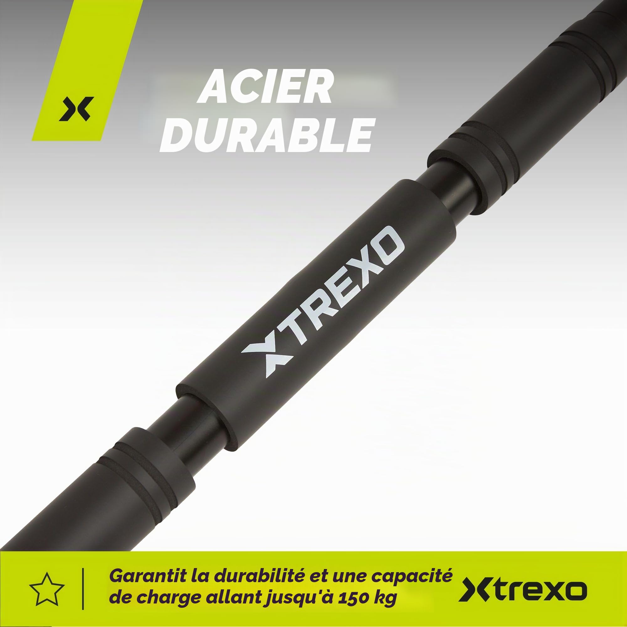 XTREXO Barre de traction, longueur réglable 70 à 96 cm, en acier, charge maximale : 150 kg, pour les tractions et les exercices des bras et des épaules, montage facile, barre avec extrémités en