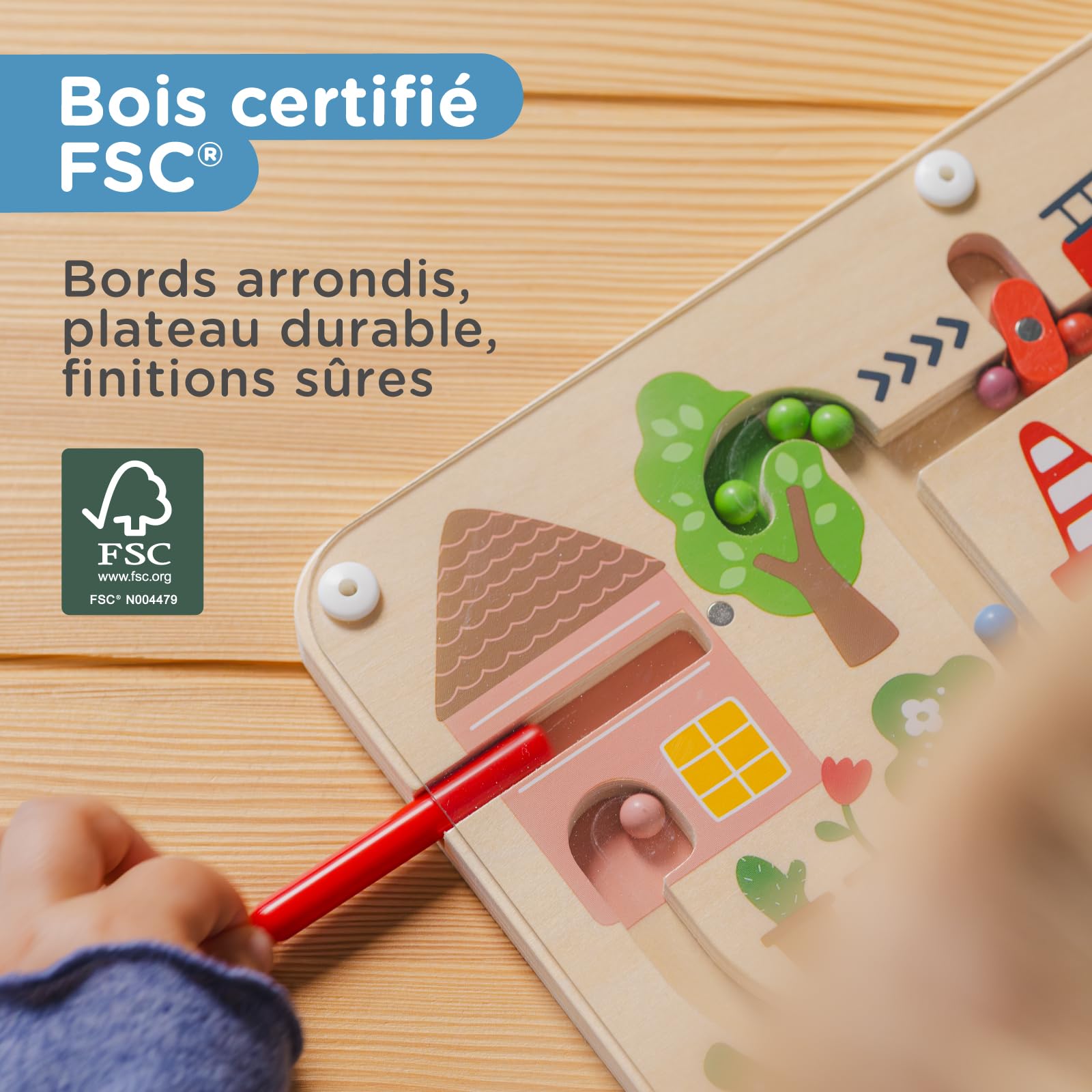 Nene Toys Magnetisches Labyrinth – Magnetspiel ab 2 Jahre – Montessori Lernspiel aus FSC®-zertifiziertem Holz – Busy Board ab 2 Jahre – Reisespielzeug Auto/Flugzeug – Geschenk für Jungen & Mädchen