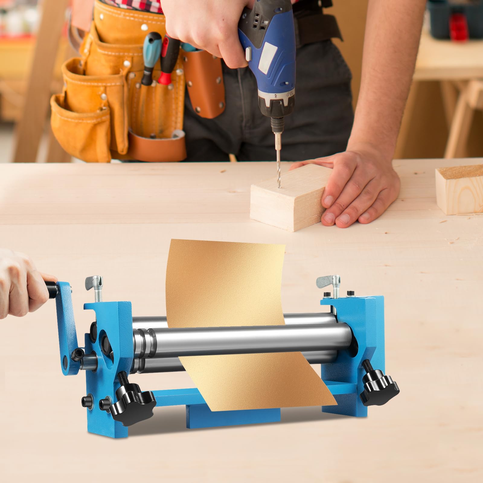 Máquina de laminación manual de la placa, herramienta de doblado de chapa de tres rodillos, máquina de laminación de placa de acero de escritorio, conveniente para el procesamiento del metal, la fabri