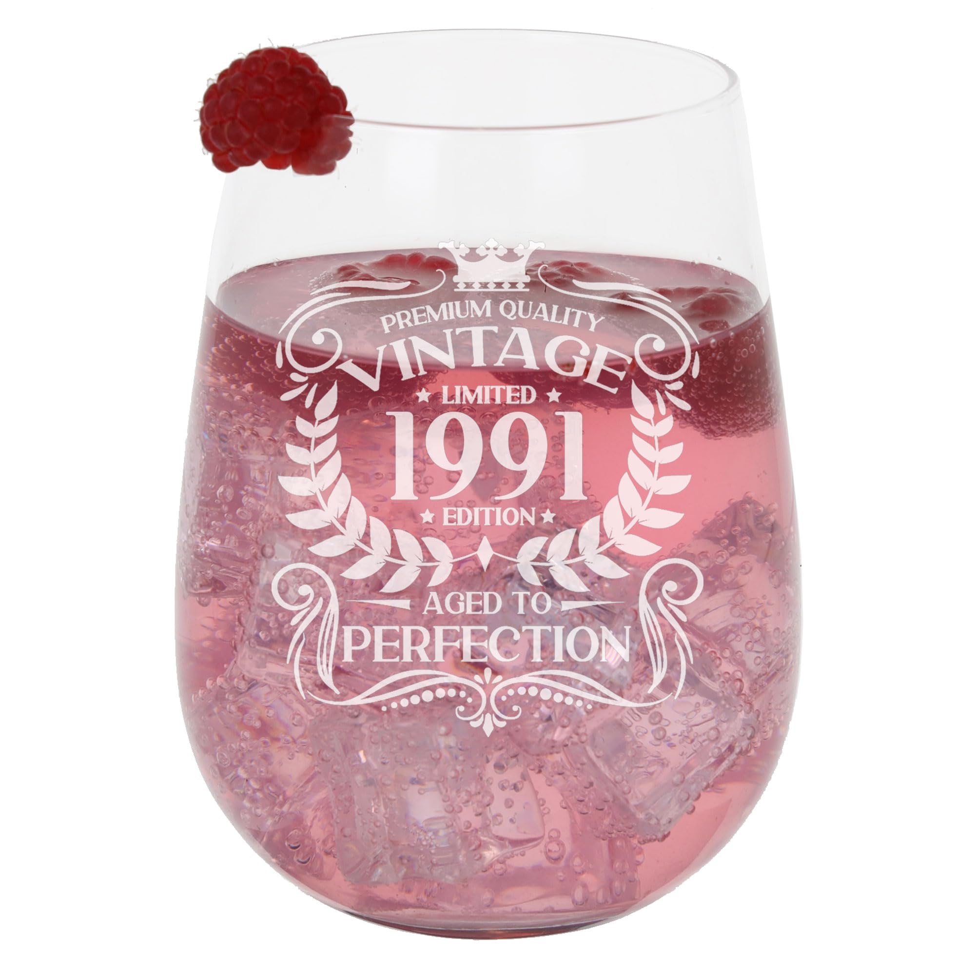 35th Birthday Gift Vintage 1991 Aged to Perfection Engraved Large Gin Glass Present for 35 Year Old Etched 590ml Stemless Gin Glass