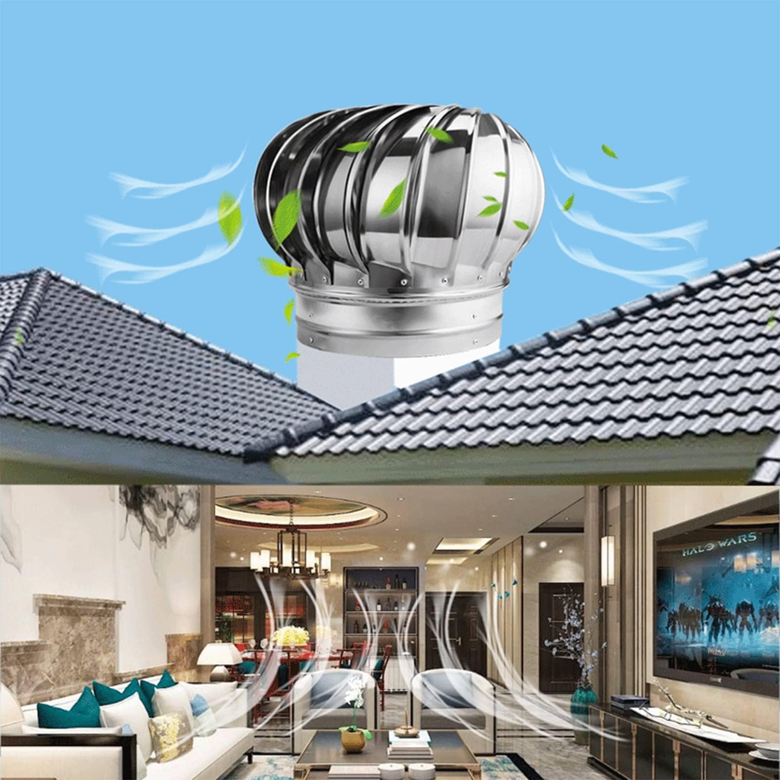 Sombrerete Giratorio para Chimenea, Ventilador de turbina de Acero Inoxidable, Rejillas de ventilación para techos, Ahorro de energía para Casas, fábricas, áticos y granj
