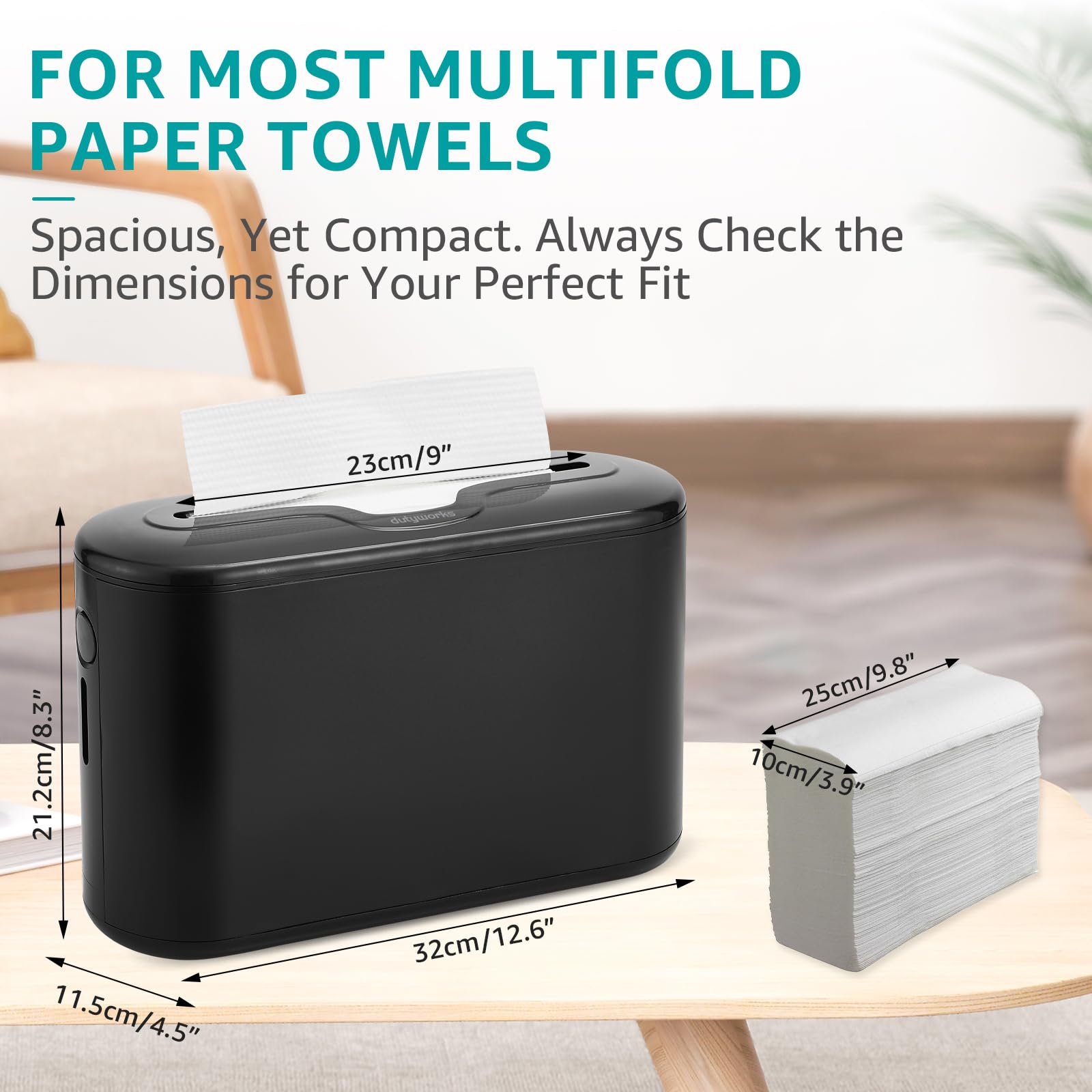 Dispensador de toallas de papel multipliegue, color negro | Base de ABS antideslizante, se adapta a toallas triples, plegables en C y plegables en Z, para baños, cocinas y uso comercial