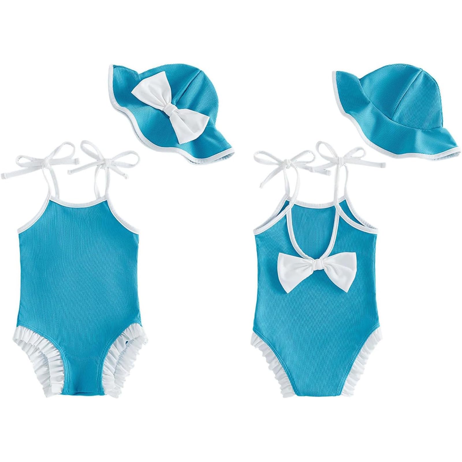 Costume da Bagno per Bambine con Fiocco per Neonati, Intero da Spiaggia con Cappello