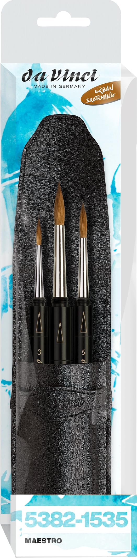 da Vinci Maestro Set, 3 pinceaux Aquarelle en Poils de martre Rouge Kolinsky à Pointe Fine, dans Un étui, Parfaits pour Le Croquis Urbain et Les déplacements, fabriqués en Allemagne, Tailles 0