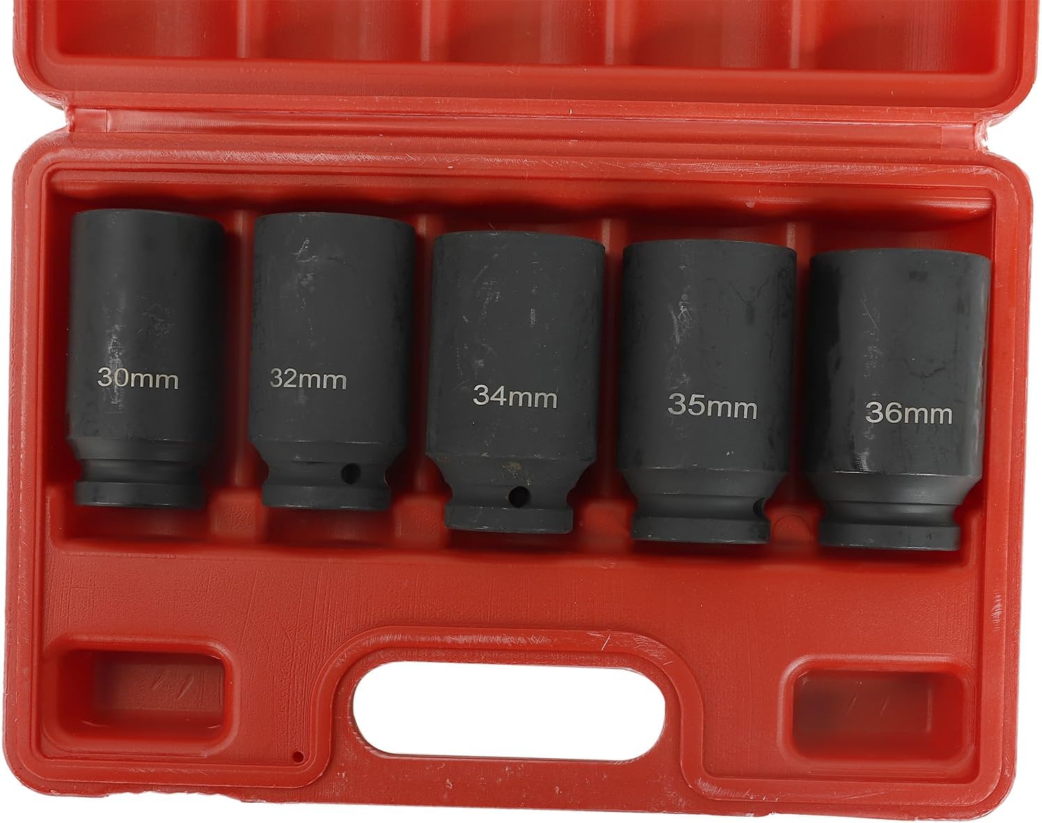 5PC 1/2-Inch Impact Socket Set 12 Point Metric Size 30mm 32mm 34mm 35mm 36mm,Drive Deep Spindle Axle Nut Impact Socket Set,CR-MO