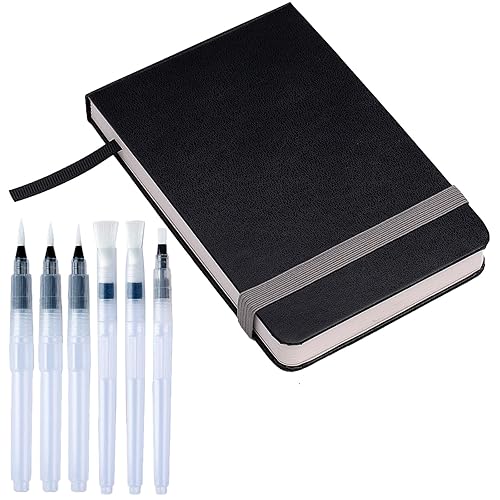 Watercolor Sketchbook, 9 × 14 cm 300GSM 24 Sheets Watercolor Sketchbook with 6 Refillable Watercolour Brush Pens, Cold-Pressed Watercolour Paper Pad for Beginners Artists Painting Drawing Mixed Media