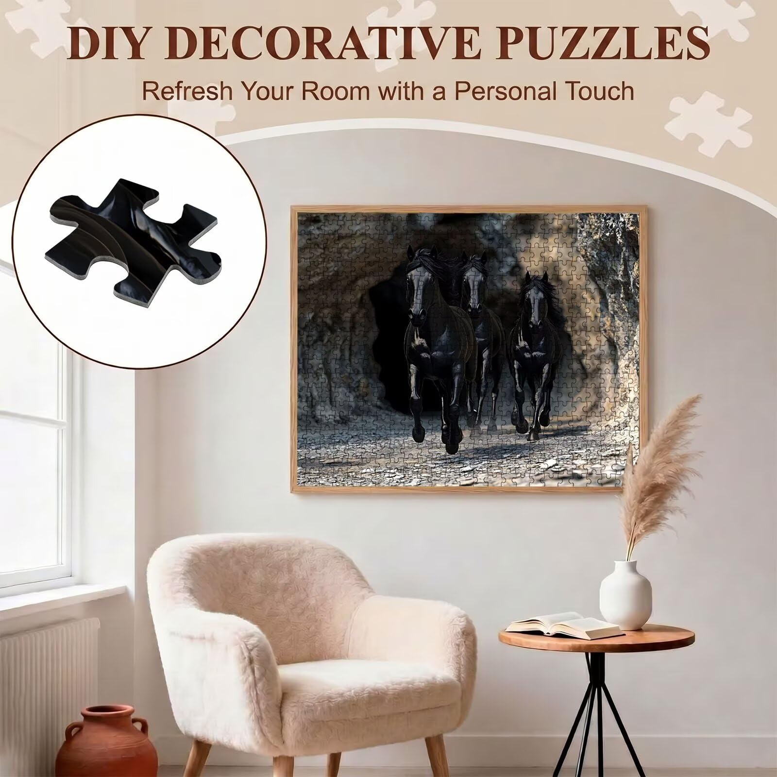 caballo animal-2 Puzzle de 1000 Piezas, Juego de Mesa Familiar de Madera - Rompecabezas Adultos para Toda La Familia,Rompecabezas Educativo DIY y Antiestrés - Con mapa de referencia, 75 x 50 cm f0-653