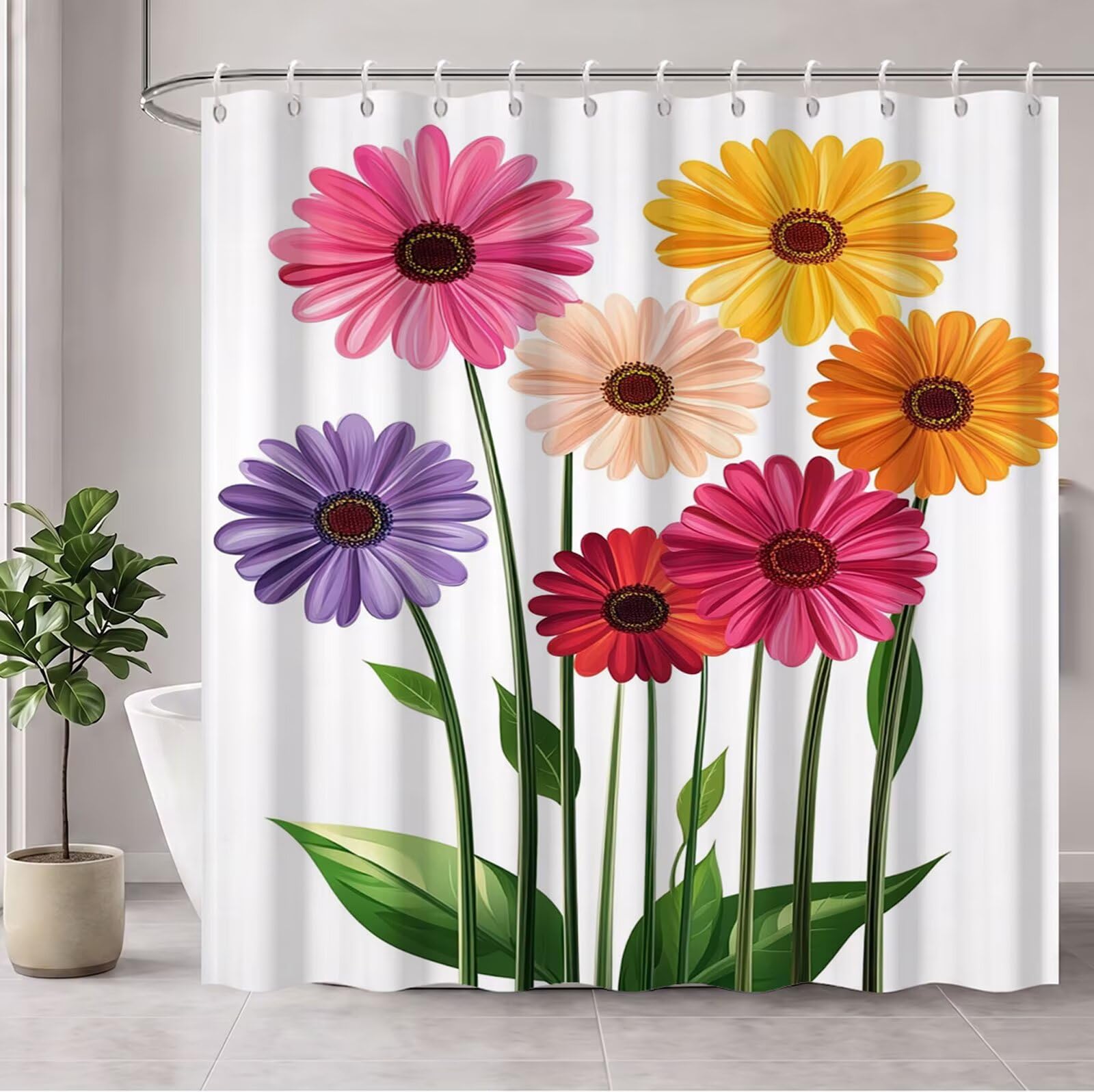 Cortina de Ducha Blanco Cortina Ducha, Antimoho, Tela Impermeable Poliéster, Shower Curtain 200x220 cm con 12 Ganchos y Dobladillo Ponderado, Shower Curtain Lavable para Baño o Bañera, Flor 3Y#167