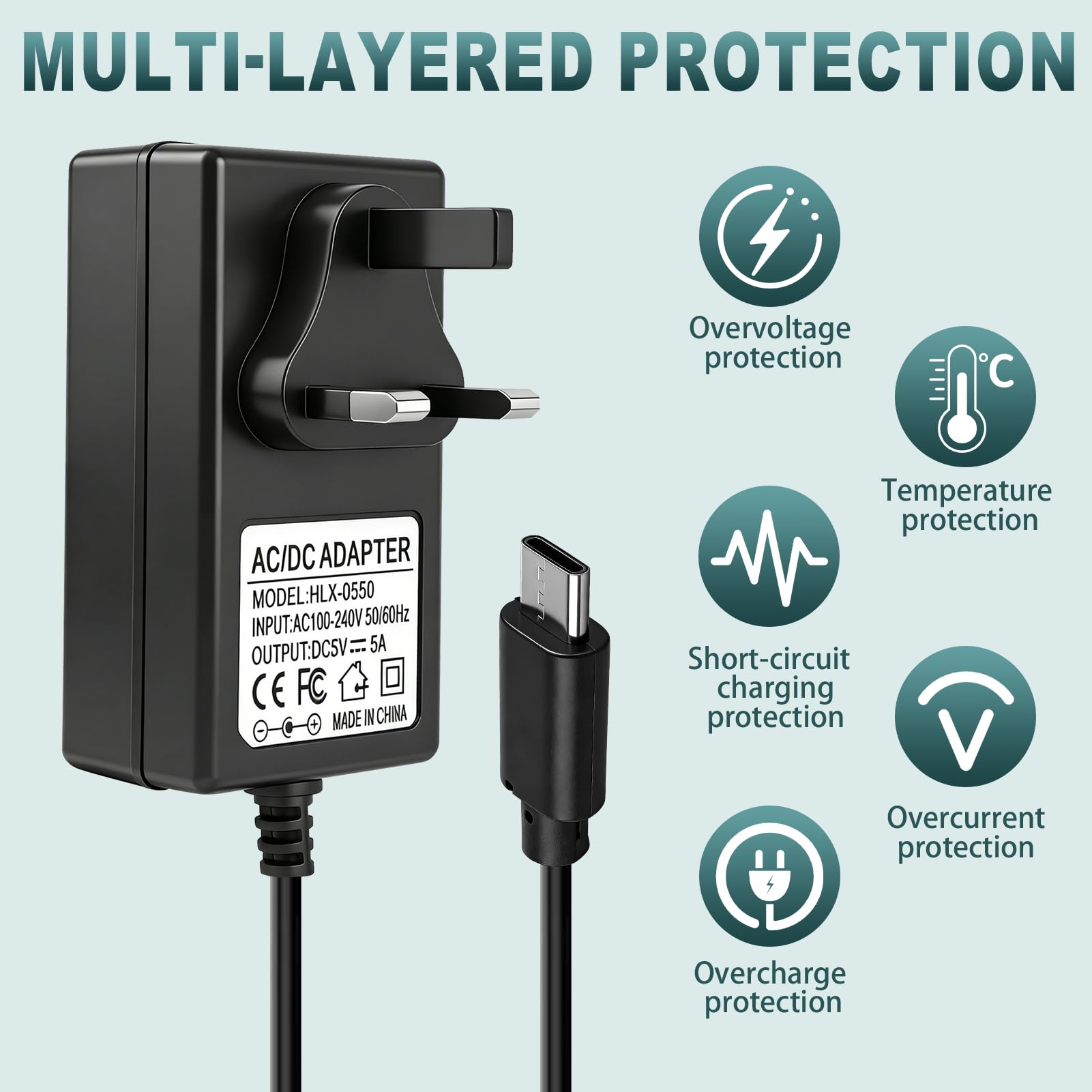 USB-C Power Supply UK Plug for Raspberry Pi 5, 27W 5V 5A Type C PD Power Adapter for Raspberry Pi 5 4GB/8GB/16GB and Most Phone,Laptop and Electronic Product — view 4
