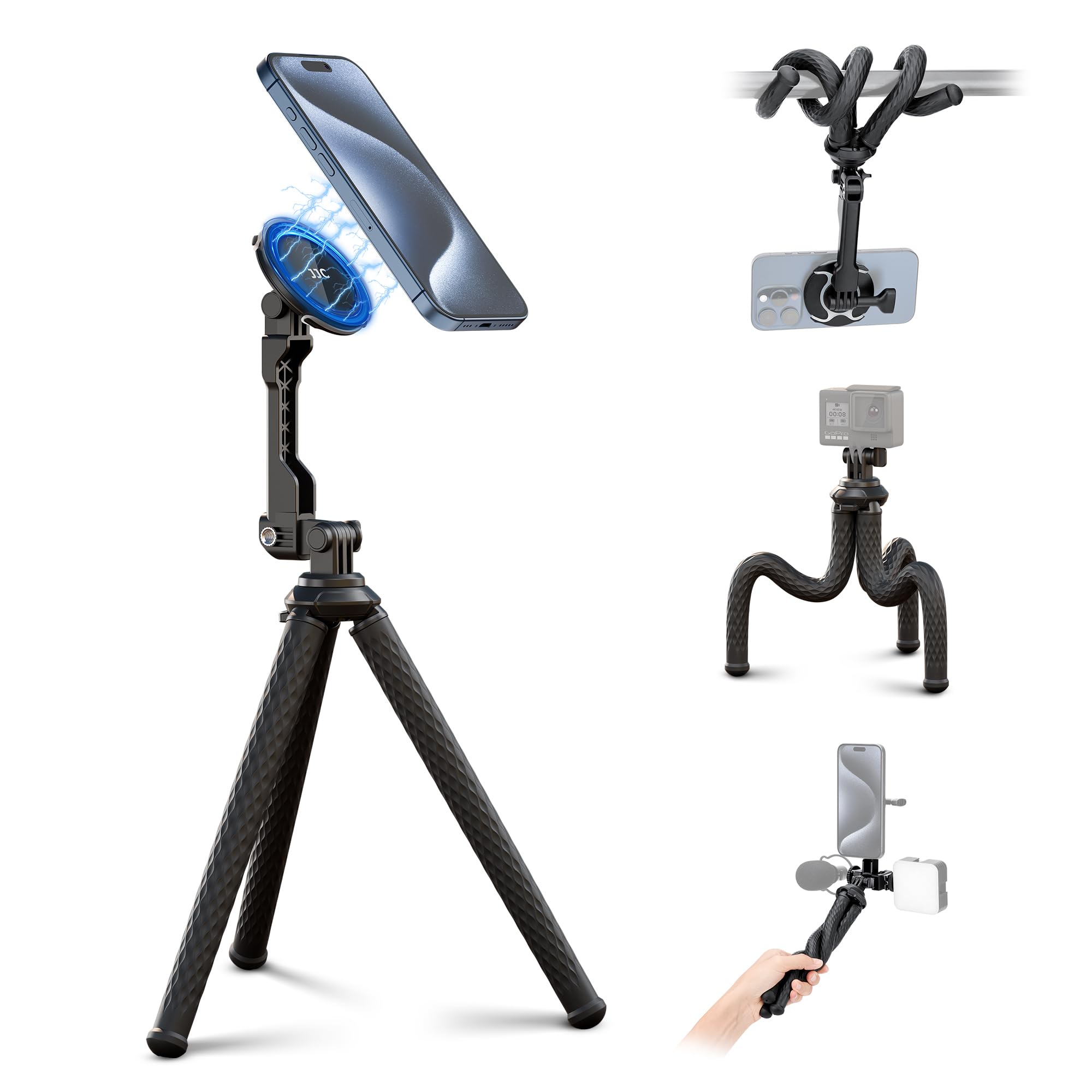 JJC Magnetic Flexible Phone Tripod for iPhone, Bendable Octopus Tripod with 1/4