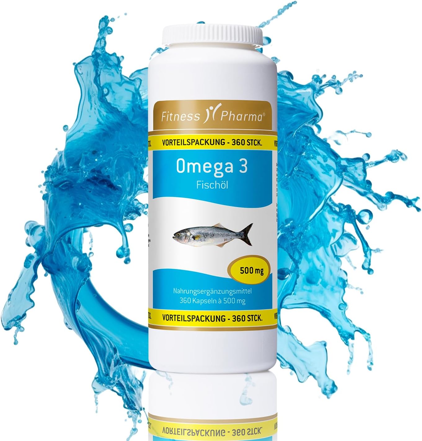 FITNESS PHARMA Fischöl 2000 mg pro TD I Omega 3 Kapseln, 360 Stück Leicht zu Schlucken