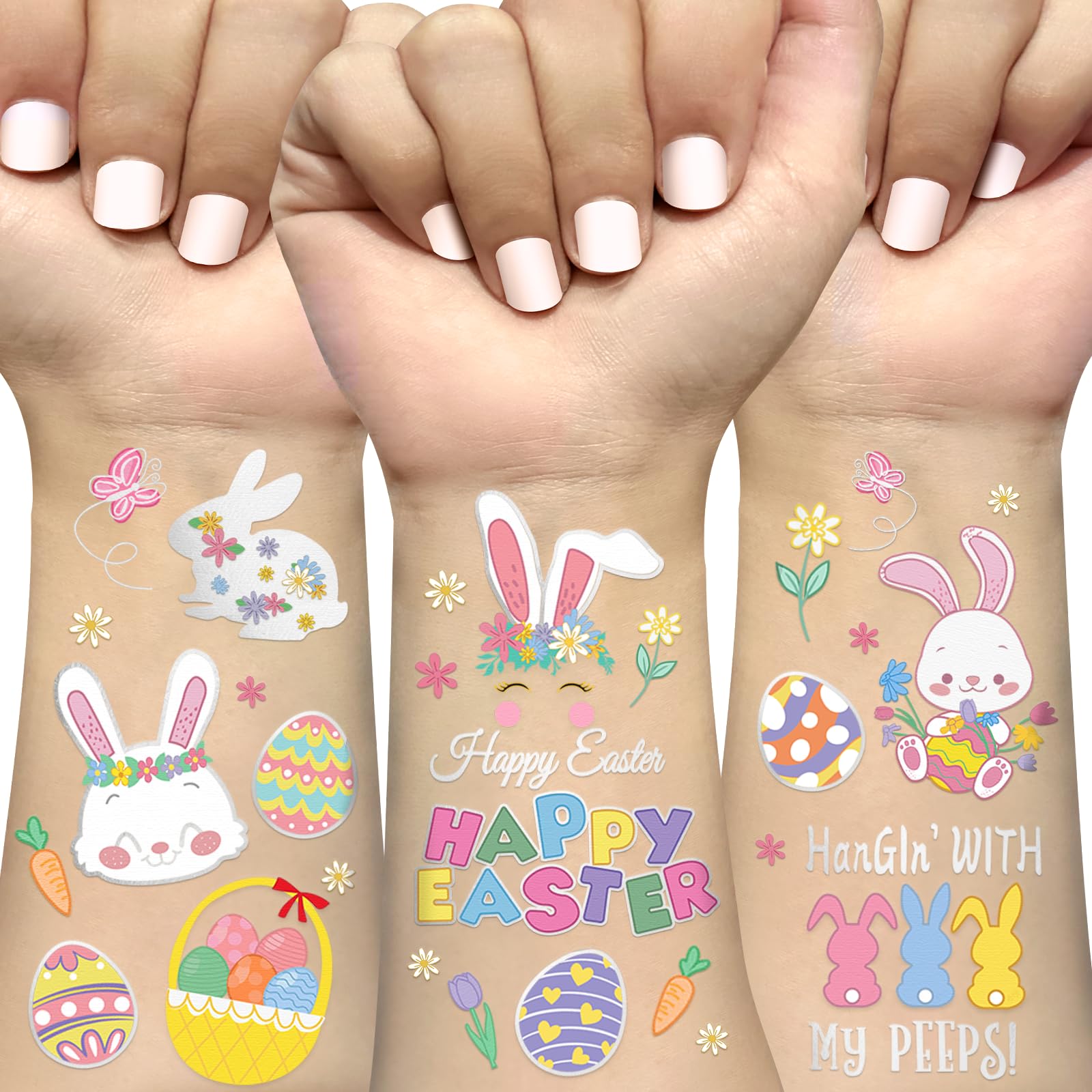 OvasorveEaster Temporary Tattoos, 56 Glitter Styles Easter Bunny Decorations, Easter Egg Fillers, Easter Basket Stuffers, Easter Candy Activities Toys Crafts Art Spring