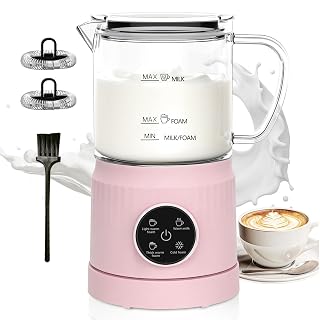4-in-1 Milk Frother, Electric Milk Frother and Steamer with LED Touch Screen, Non-stick Bottom, Milk Warmer 13.52oz for Lattes, Cappuccinos, and Macchiatos at Home (pink) - Amazon product rated Grade A