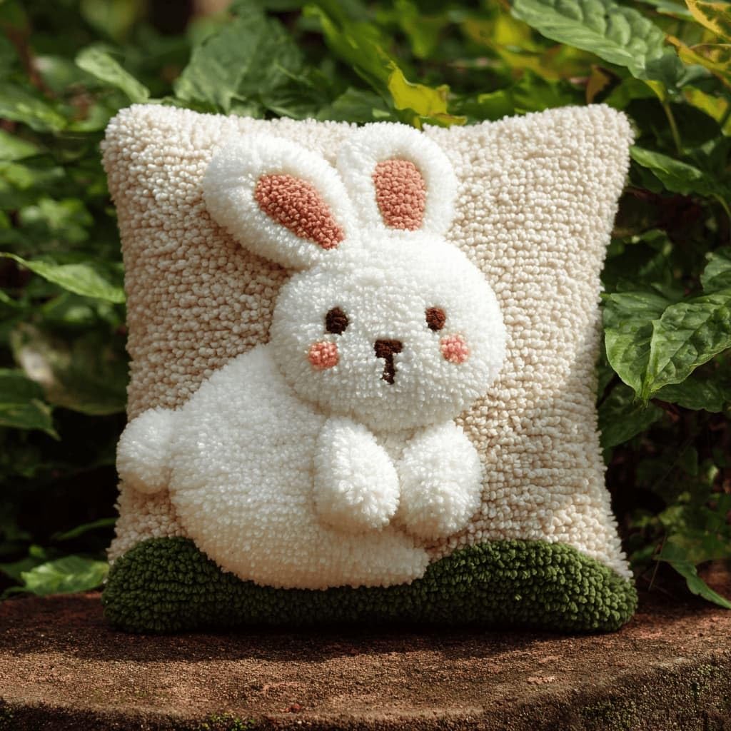 AxiangziK Latch Hook Pillow Kit for Adults,Rabbit 17X17In Latch Hook Kit for Pillow Cover with Instruction for Beginner Cross Stitch Sofa Cushion Cover with Crochet Yarn for Beginners and Home Decor