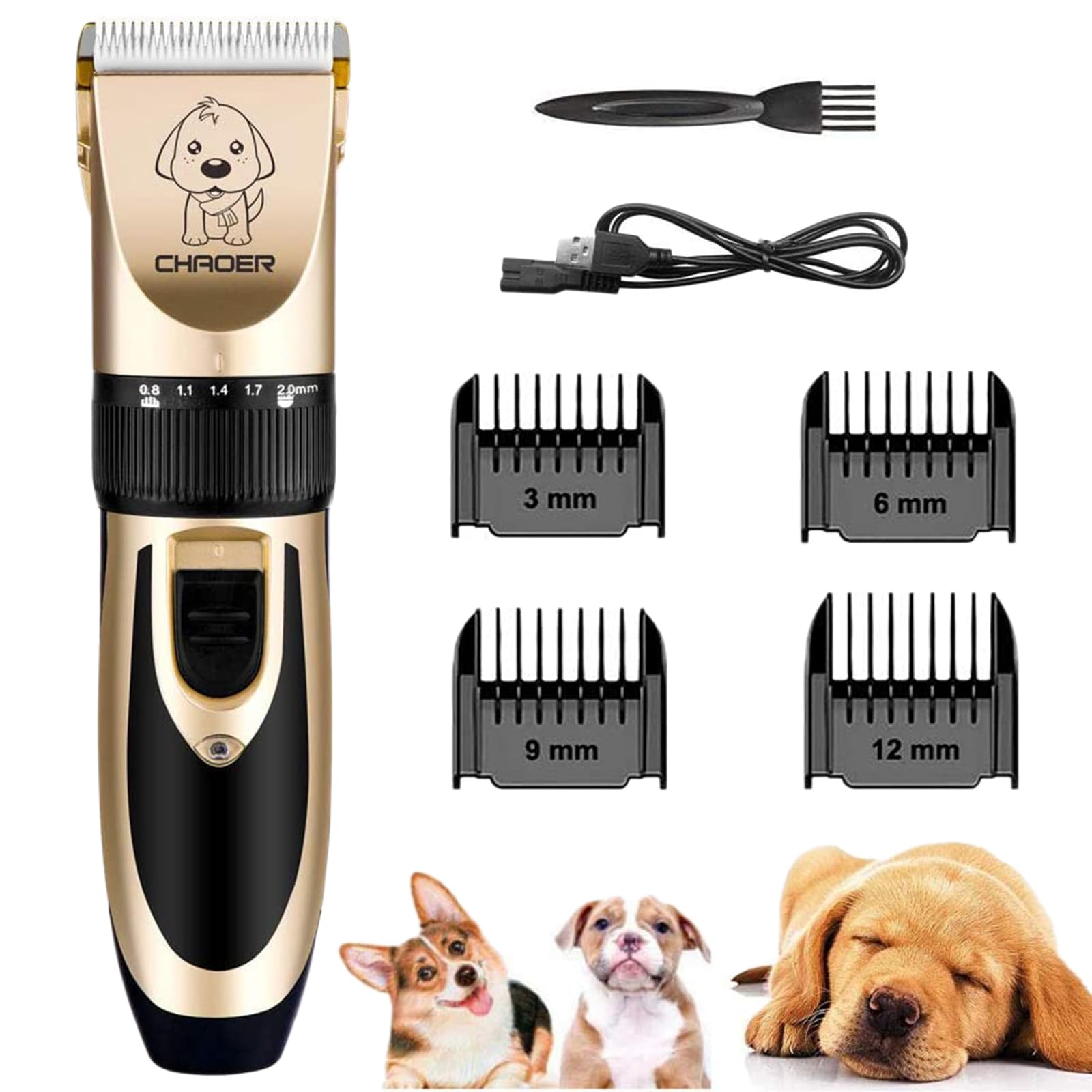 Tosatrice per Cani Professionale Tosatrice per Gatti Pelo Lungo Ricaricabile USB Oro