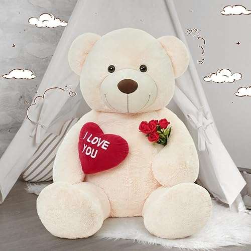 Miniatura 2 de MaoGoLan Oso de peluche grande, suave y tierno oso de peluche blanco gigante con corazón rojo, regalo de San Valentín para niños, novia, novio,