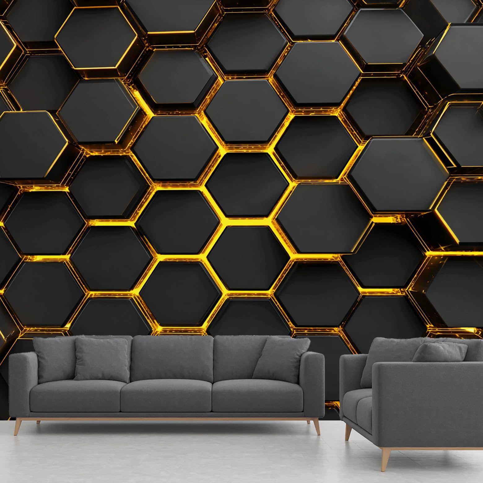 Papier peint panoramique hexagone nid d'abeille noir 3D déco bureau 250x352