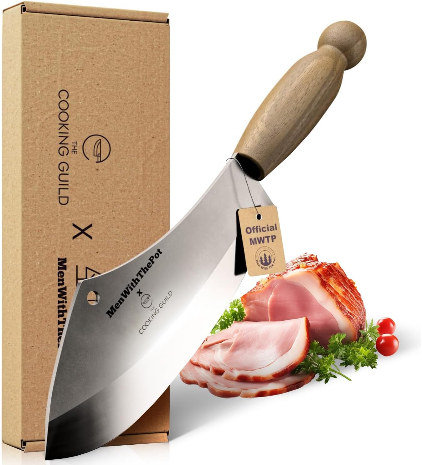 The Cooking Guild x MenWithThePot Special Edition Cleaver - 7.4" Rust Resistant Kitchen Knives Made with German Stainless Steel - Butcher Knife for Meat Cutting, Chopping, Dicing, Mincing, and More